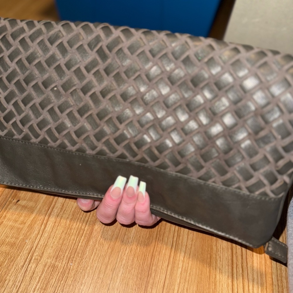 Olive Green Woven Vegan Leather Foldover Clutch Boho Bag